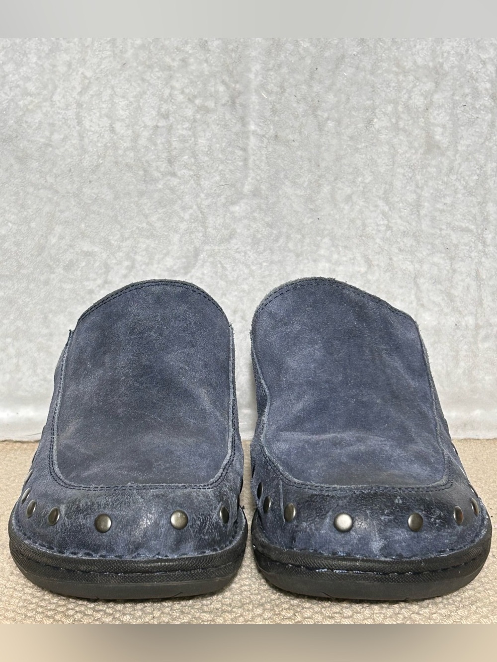 Born Womens Blue Suede Majesty Studded Slip On Wedge Mules Clogs Shoes SZ 8M - Picture 3 of 11